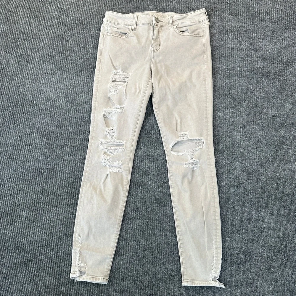 American Eagle Womens Ne(x)t Level Stretch Skinny Jeans 8 Tan Distressed Denim